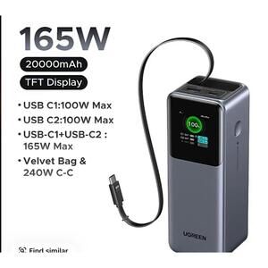 UGREEN Nexode Power Bank
20000mAh 165W with Built-in Retractable USB C
Cable Lap